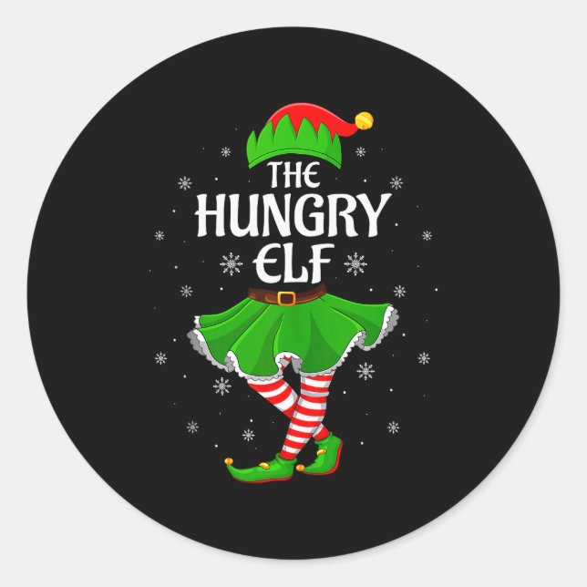 Hungry Elf Christmas Family Girls Women Elf Squad  Classic Round Sticker (Front)
