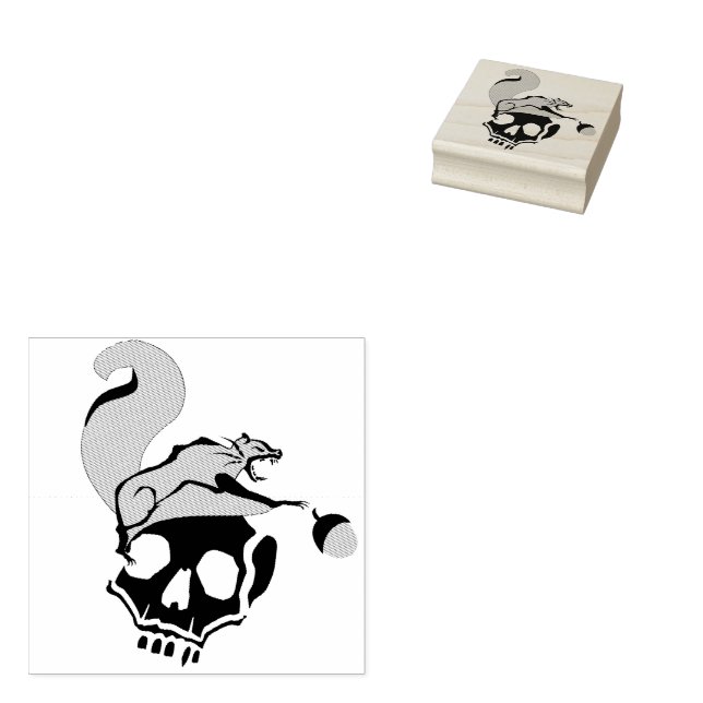 Hungry Flying Grey Death Squirrel Rubber Stamp (Stamped)