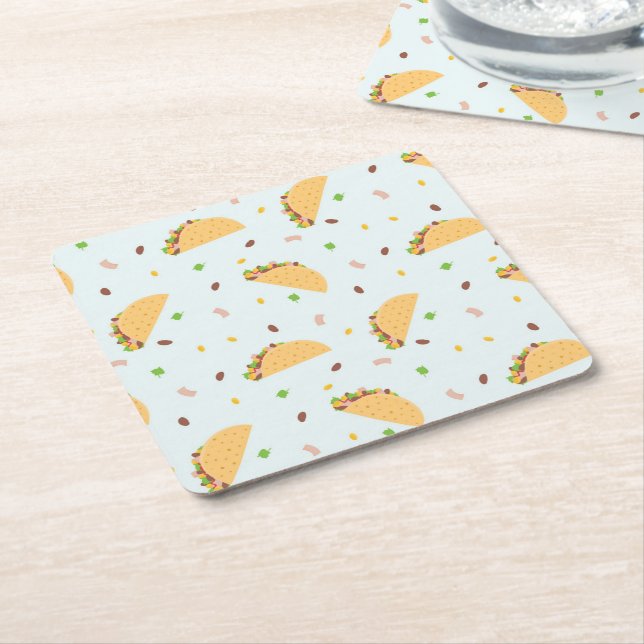 Hungry For Tacos Pattern Square Paper Coaster (Angled)