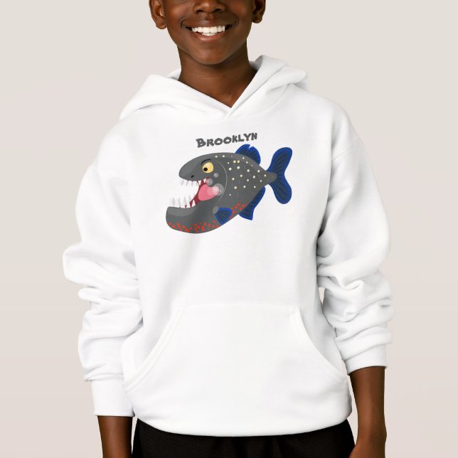 Hungry funny piranha cartoon illustration (Front)