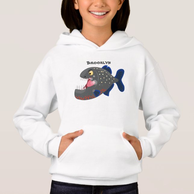 Hungry funny piranha cartoon illustration (Front)