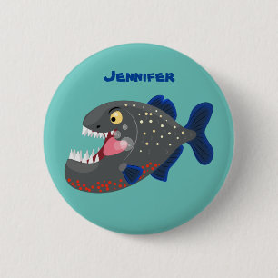 Hungry funny piranha cartoon illustration 6 cm round badge