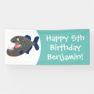 Hungry funny piranha cartoon illustration banner