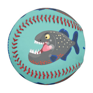 Hungry funny piranha cartoon illustration baseball