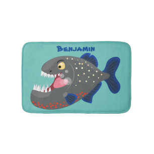 Hungry funny piranha cartoon illustration bath mat