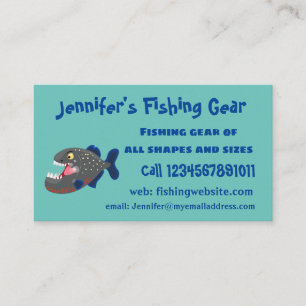 Hungry funny piranha cartoon illustration business card