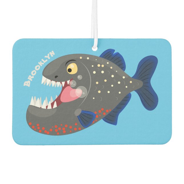 Hungry funny piranha cartoon illustration car air freshener (Front)