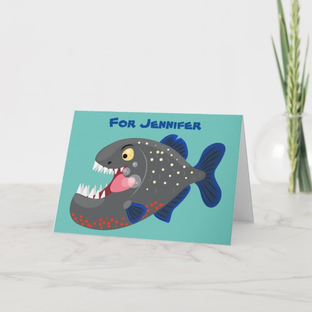 Hungry funny piranha cartoon illustration card (Front)