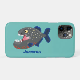 Hungry funny piranha cartoon illustration iPhone 11 pro case