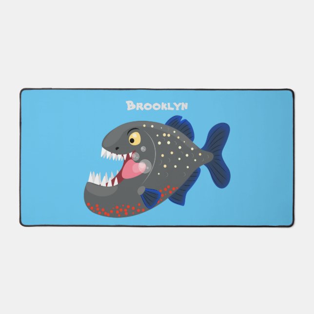 Hungry funny piranha cartoon illustration desk mat (Front)