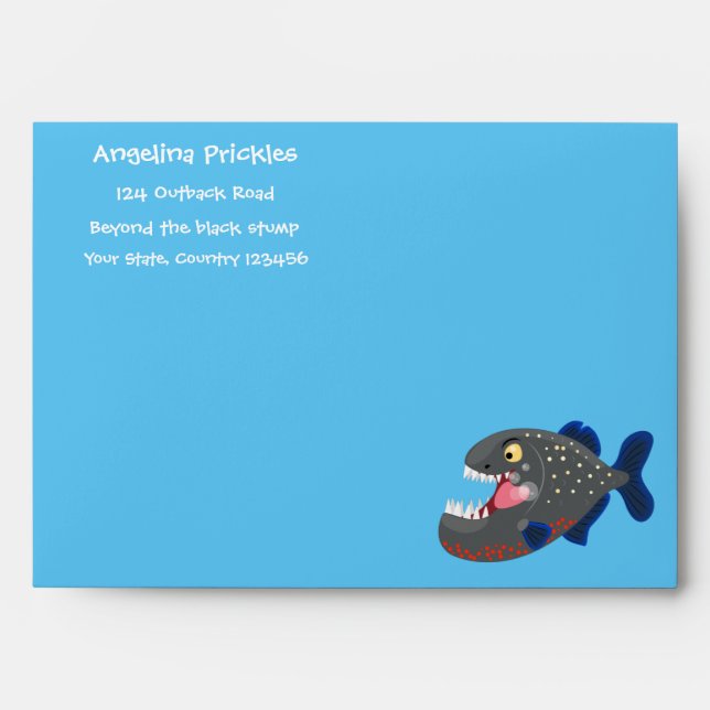Hungry funny piranha cartoon illustration envelope (Front)