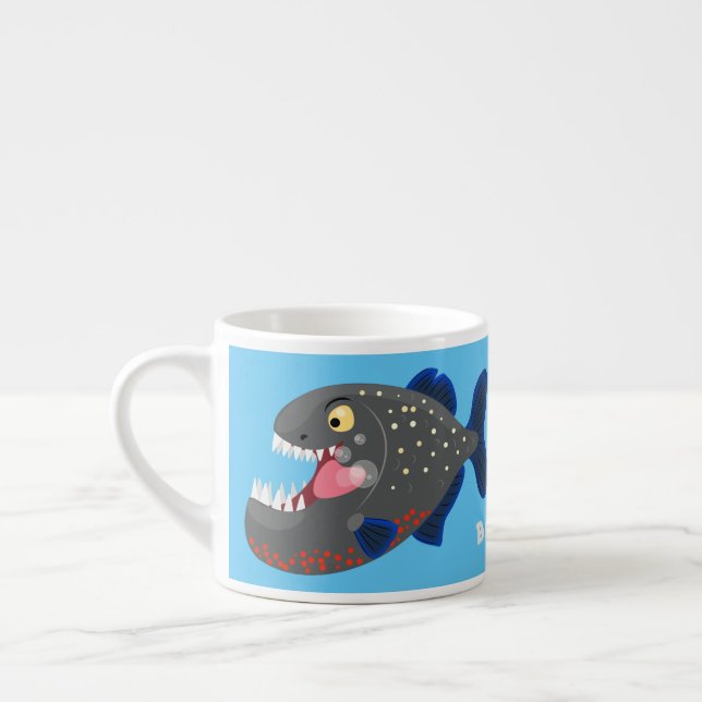 Hungry funny piranha cartoon illustration espresso cup (Left)