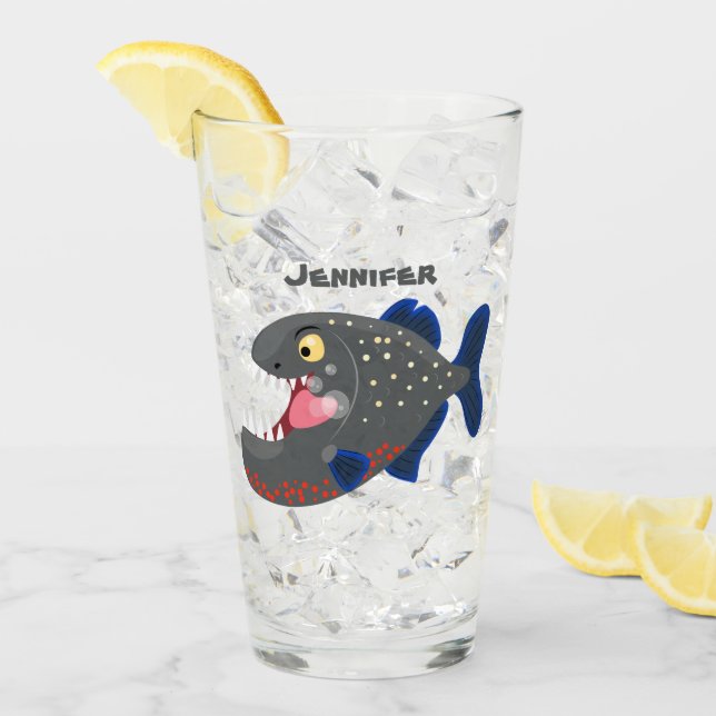 Hungry funny piranha cartoon illustration glass (Front Ice)