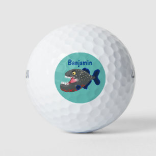 Hungry funny piranha cartoon illustration golf balls