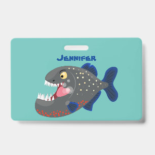Hungry funny piranha cartoon illustration ID badge