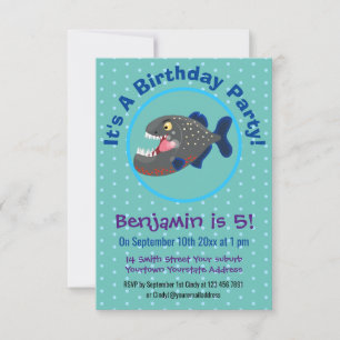 Hungry funny piranha cartoon illustration invitation