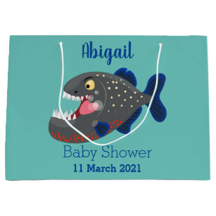 Hungry funny piranha cartoon illustration large gift bag