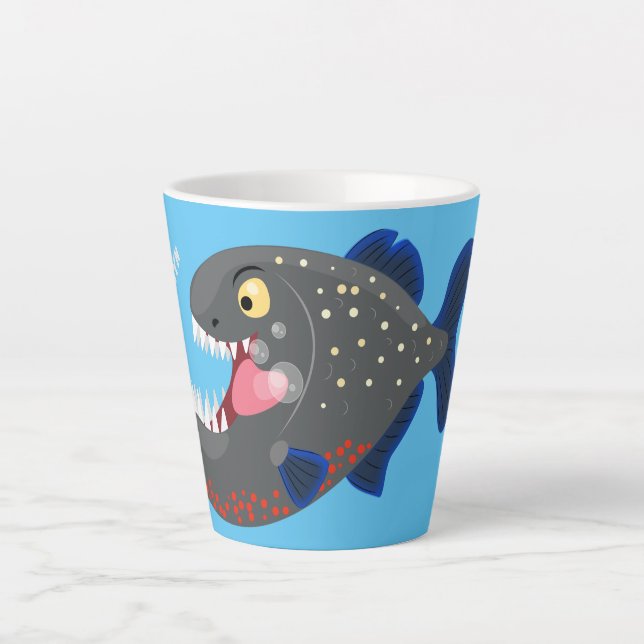 Hungry funny piranha cartoon illustration latte mug (Front)