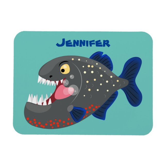 Hungry funny piranha cartoon illustration magnet (Horizontal)