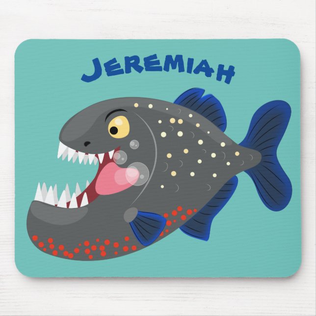 Hungry funny piranha cartoon illustration mouse mat (Front)