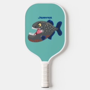 Hungry funny piranha cartoon illustration  pickleball paddle