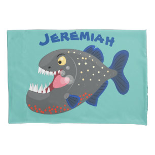 Hungry funny piranha cartoon illustration pillowcase
