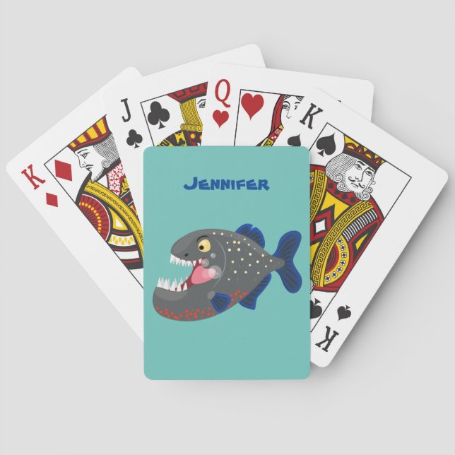 Hungry funny piranha cartoon illustration playing cards (Back)