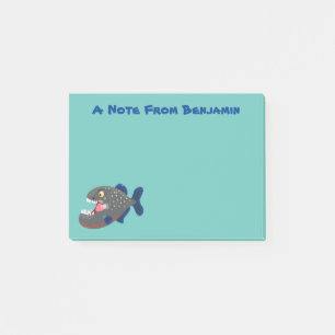 Hungry funny piranha cartoon illustration post-it notes