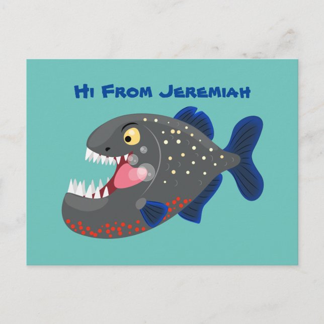 Hungry funny piranha cartoon illustration postcard (Front)