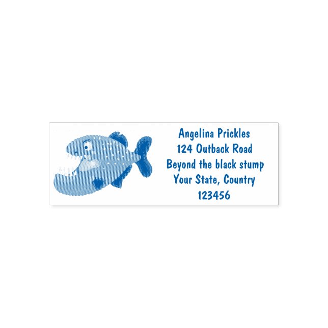 Hungry funny piranha cartoon illustration self-inking stamp (Design)