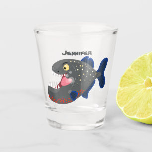 Hungry funny piranha cartoon illustration shot glass