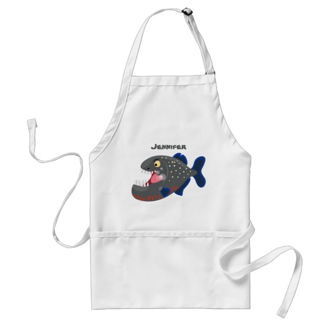Hungry funny piranha cartoon illustration standard apron (Front)