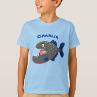Hungry funny piranha cartoon illustration