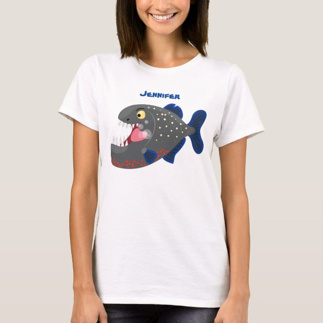 Hungry funny piranha cartoon illustration T-Shirt (Front)
