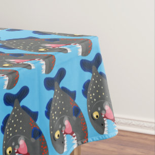Hungry funny piranha cartoon illustration tablecloth