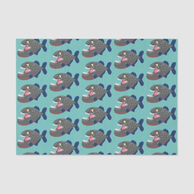 Hungry funny piranha cartoon illustration tissue paper (Front)