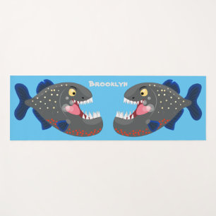 Hungry funny piranha cartoon illustration yoga mat