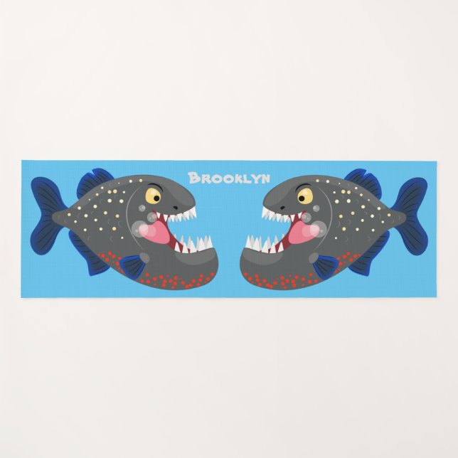 Hungry funny piranha cartoon illustration yoga mat (Front (Horizontal))