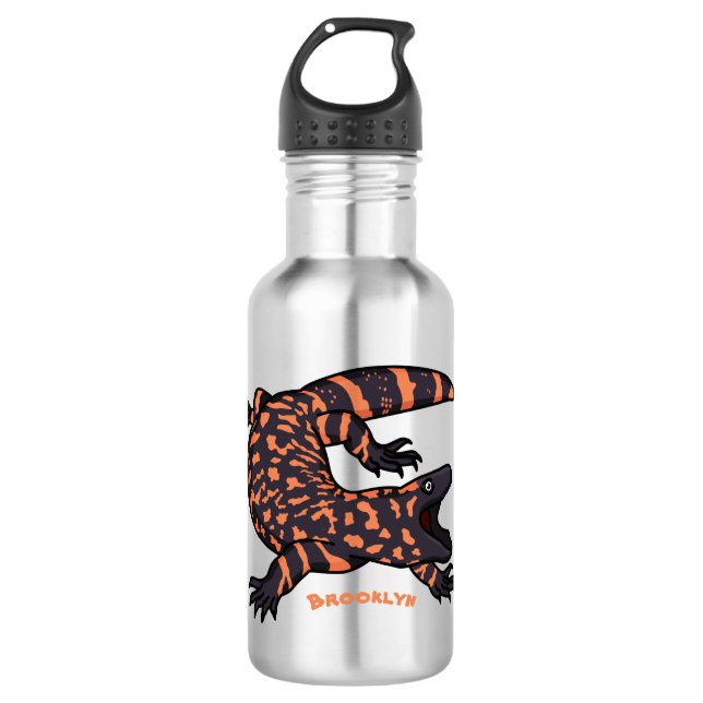 Hungry gila monster lizard cartoon illustration 532 ml water bottle (Front)