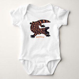 Hungry gila monster lizard cartoon illustration baby bodysuit