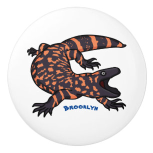 Hungry gila monster lizard cartoon illustration ceramic knob