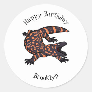Hungry gila monster lizard cartoon illustration classic round sticker