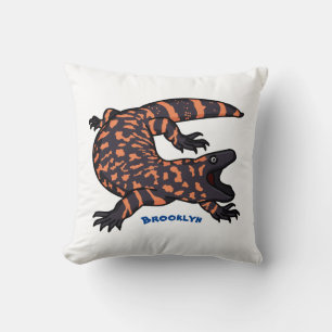 Hungry gila monster lizard cartoon illustration cushion
