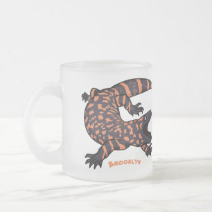 Hungry gila monster lizard cartoon illustration frosted glass coffee mug