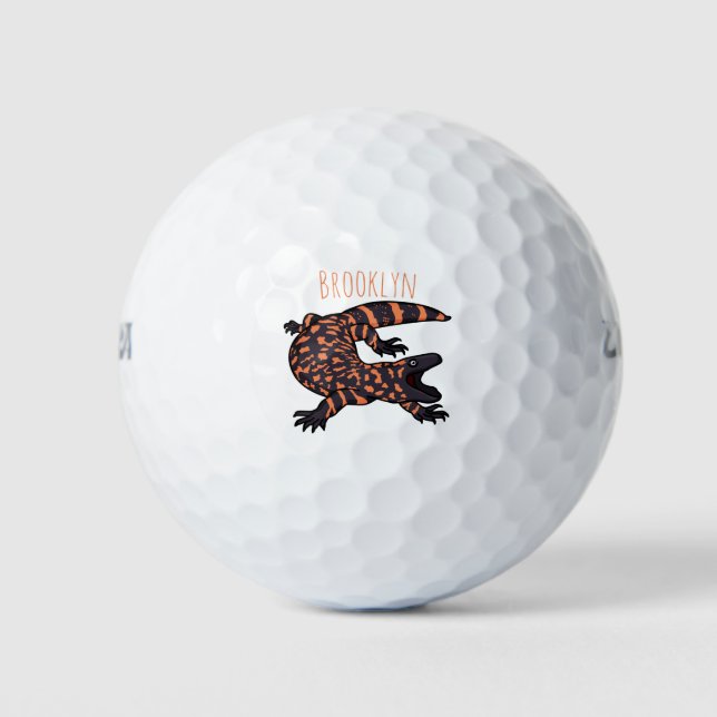 Hungry gila monster lizard cartoon illustration  golf balls (Front)