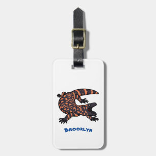 Hungry gila monster lizard cartoon illustration luggage tag