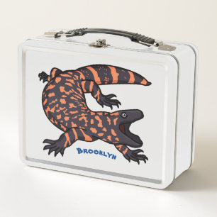 Hungry gila monster lizard cartoon illustration metal lunch box