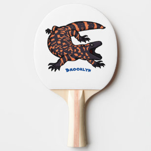 Hungry gila monster lizard cartoon illustration ping pong paddle
