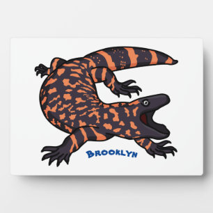 Hungry gila monster lizard cartoon illustration plaque