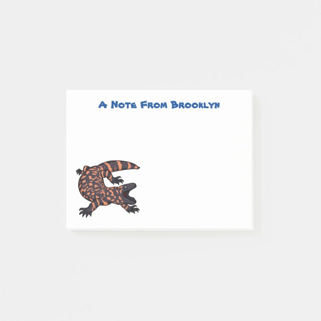 Hungry gila monster lizard cartoon illustration  post-it notes (Front)